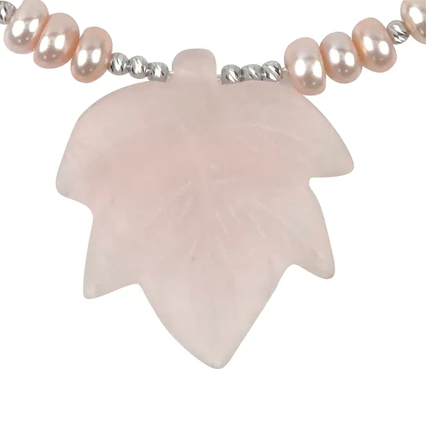 Collier Quartz rose, feuille, rhodié, Chaîne d'extension | Marco Schreier