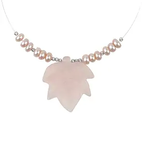 Collier Quartz rose, feuille, rhodié, Chaîne d'extension | Marco Schreier