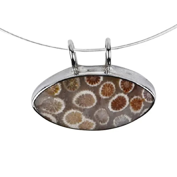 Petrified Coral necklace in setting, rhodiniert | gems, healing stones & jewelry