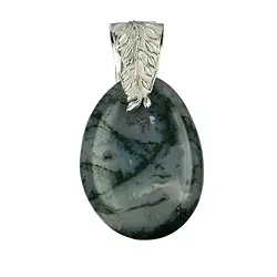 242005100012 Anhänger Moosachat mit Aufhängung "Blatt" | GH Edelsteine, Heilsteine & Schmuck