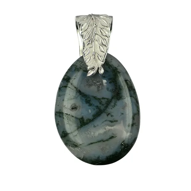 Moss Agate pendant with "leaf" suspension | wholesaler gems & healing stones