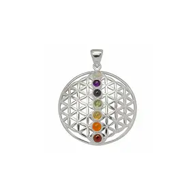 Pendentif Fleur de vie avec pierres de chakra, 3,2cm, argent | Marco Schreier