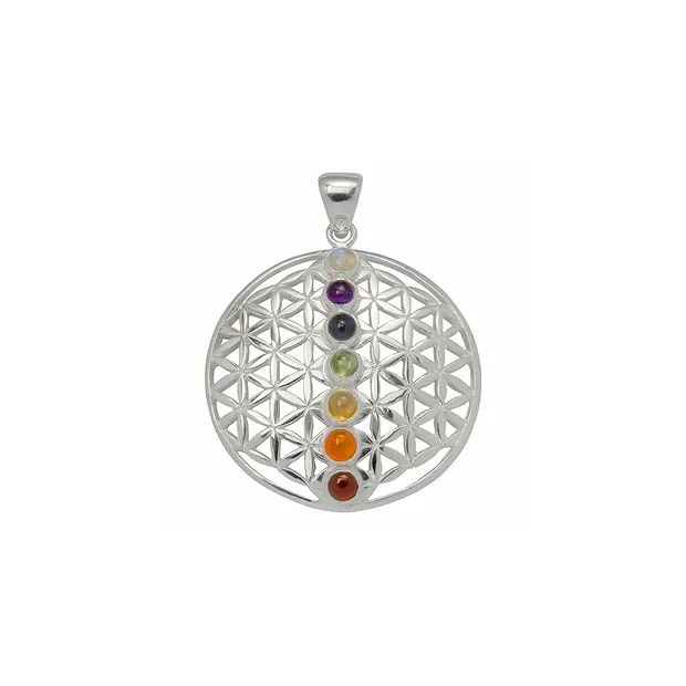 Pendentif Fleur de vie avec pierres de chakra, 3,2cm, argent | Marco Schreier