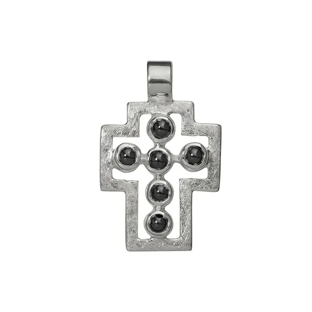 Anhänger "Passions-Kreuz" mit Hämatit, mattiert, 3,2cm | Marco Schreier