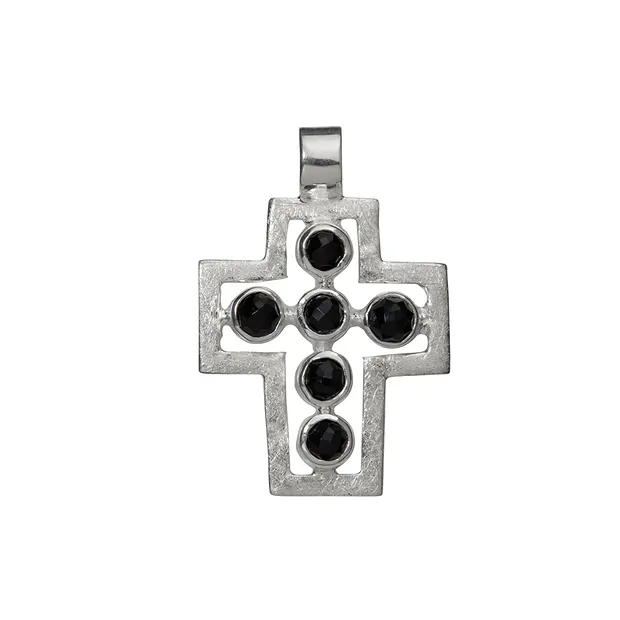 Anhänger "Passions-Kreuz" mit Onyx (gef.), mattiert, 3,3cm | Marco Schreier