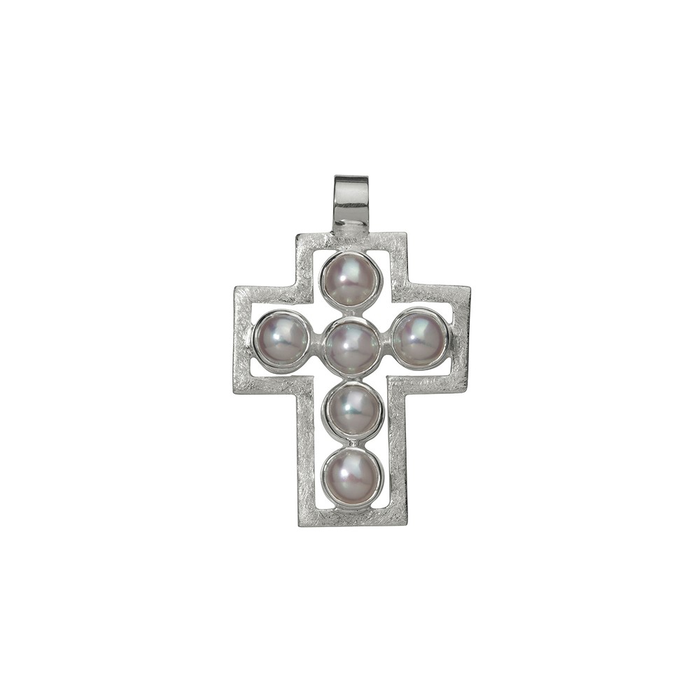 Passion cross" pendant with pearls, frosted, 3.9 cm | Marco Schreier