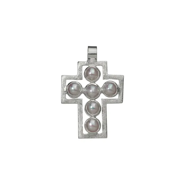 Passion cross" pendant with pearls, frosted, 3.9 cm | Marco Schreier