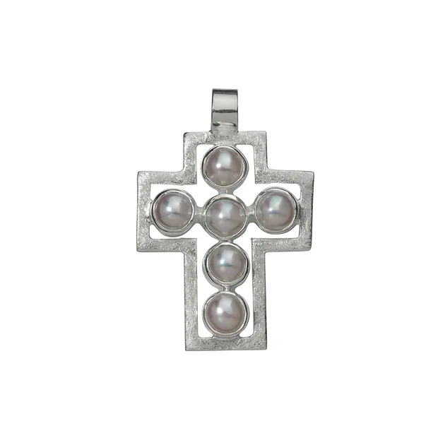 Anhänger "Passions-Kreuz" mit Perlen, mattiert, 3,9cm | Marco Schreier