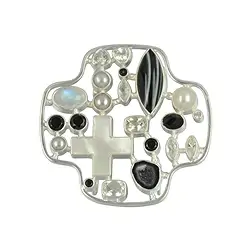 242005130018 Pendentif Onyx, Topaze, Agate Druzy, Labradorite, Perle, 6cm | Marco Schreier