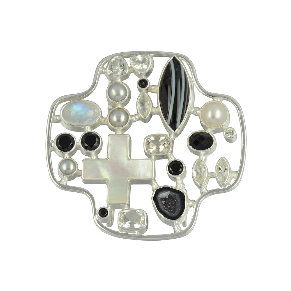 Pendant Onyx, topaz, Agate Druzy, labradorite, pearl, 6cm | Marco Schreier