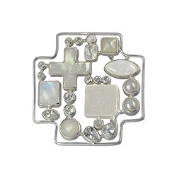 242005130021 Colgante Ágata drusa, topacio, labradorita, perla, Madre Perla (Nácar), aprox. 6cm | Marco Schreier