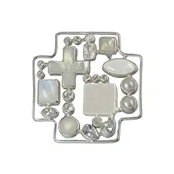 242005130021 Pendentif Agate Druzy, Topaze, Labradorite, Perle, Nacre, env. 6cm | Marco Schreier