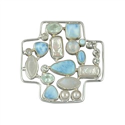 242005130024 Anhänger Perle, Larimar, Labradorit, Topas, ca. 6cm | Marco Schreier