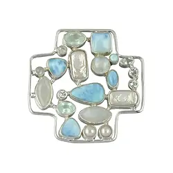 242005130024 Pendant pearl, Larimar, labradorite, topaz, approx. 6cm | Marco Schreier