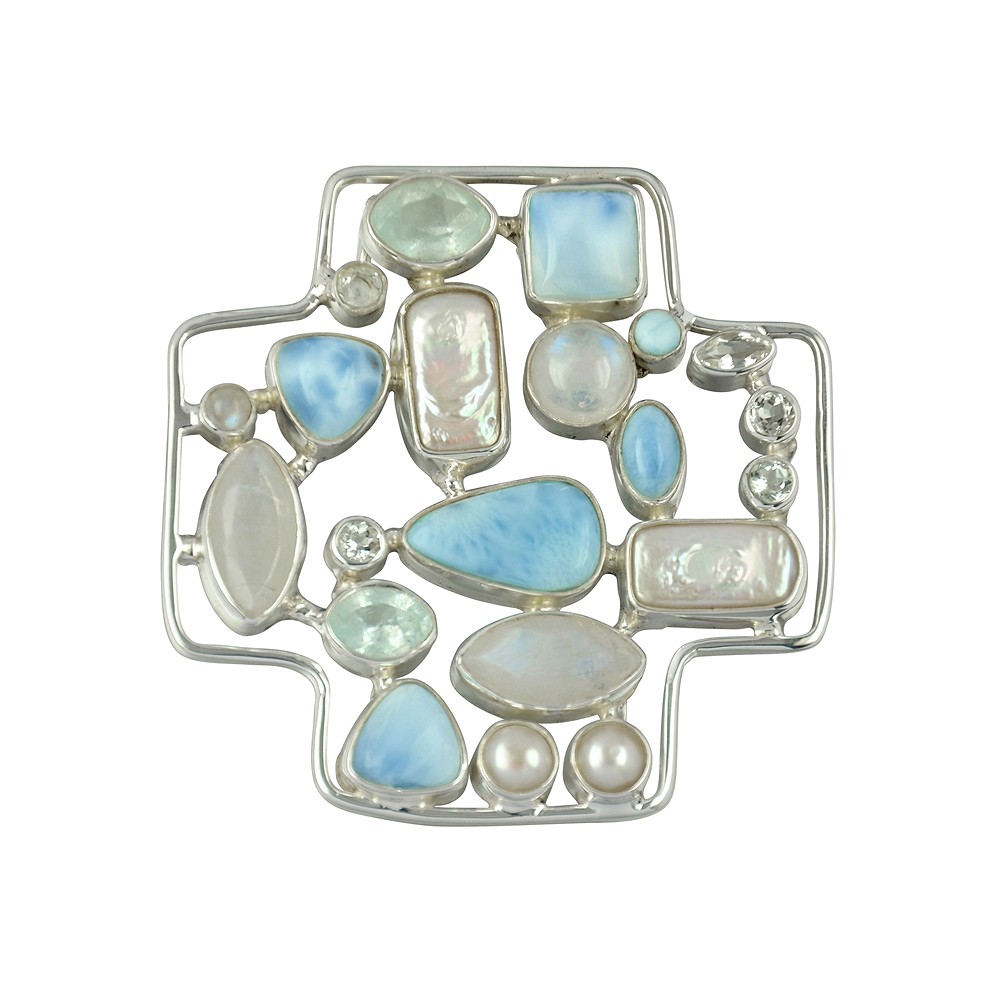 Ciondolo perla, Larimar, labradorite, topazio, circa 6cm | Marco Schreier