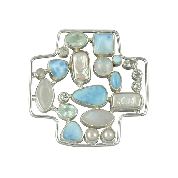 Pendant pearl, Larimar, labradorite, topaz, approx. 6cm | Marco Schreier