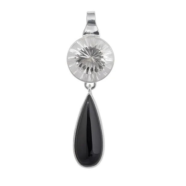 Anhänger Bergkristall, Onyx (gef.), 5,0cm | GH Edelsteine, Heilsteine & Schmuck