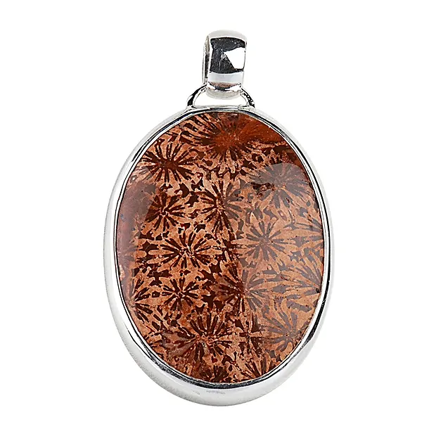 Pendentif Corail fossilisé, ovale (40 x 30mm) 4,8cm | Marco Schreier