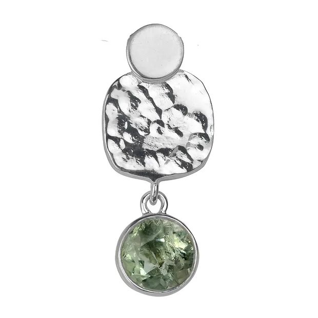 Pendentif Prasiolite à facettes, élément en argent martelé, 3,5cm | Marco Schreier