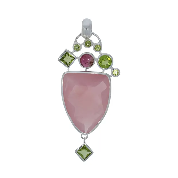 Anhänger Rosenquarz Schild, Peridot, Turmalin, 6,3cm | Marco Schreier