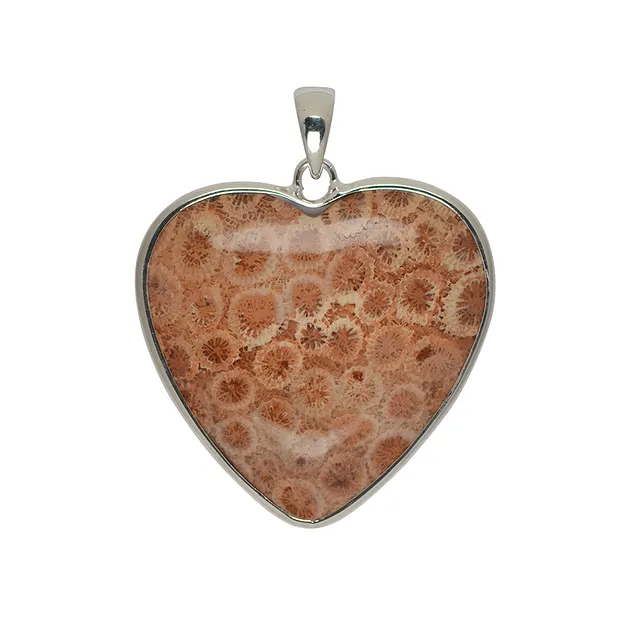 Petrified Coral pendant, heart (36 x 36mm), 4.7cm | Marco Schreier