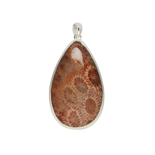 Pendentif Corail fossilisé, goutte (50 x 30mm), 6,5cm | Marco Schreier