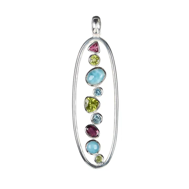 Ciondolo Larimar, peridoto, topazio, granato, tormalina, 6,2 cm | Marco Schreier