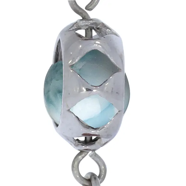 Mala pendant Rock Crystal, Larimar (openness) | wholesaler gems & healing stones