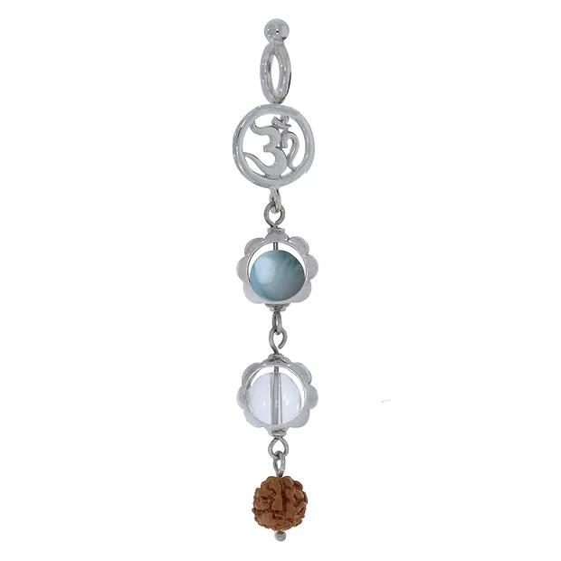 Mala pendant Rock Crystal, Larimar (openness) | wholesaler gems & healing stones
