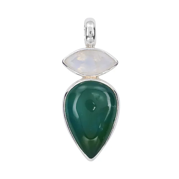 Colgante, gota de gemsilica, labradorita blanca, 3,5 - 4,0 cm | Marco Schreier