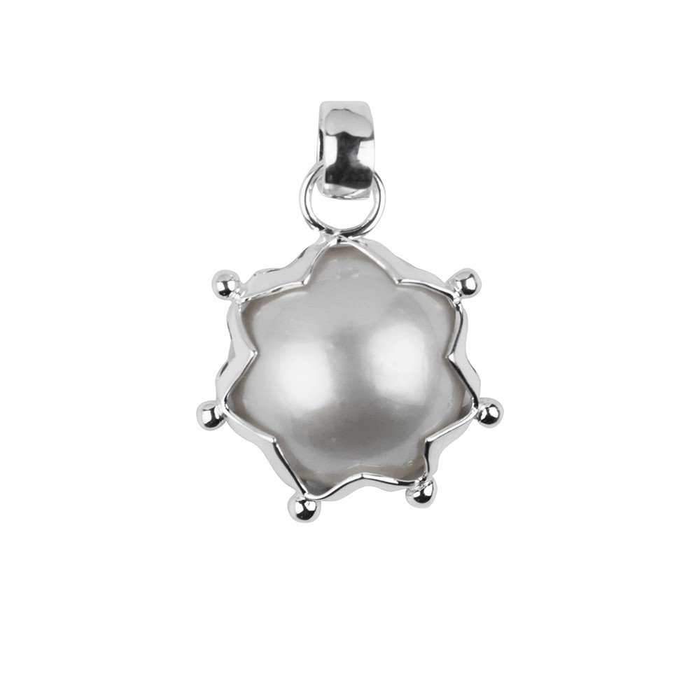 Anhänger Mabe-Perle (weiß), Zackenfassung, 3,0cm | Marco Schreier