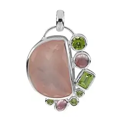 242005200027 Anhänger Rosenquarz Halbkreis, Peridot, Turmalin, 6,3cm | Marco Schreier