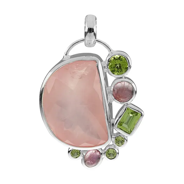 Pendant Rose Quartz semicircle, Peridote, Tourmaline, 6,3cm | Marco Schreier