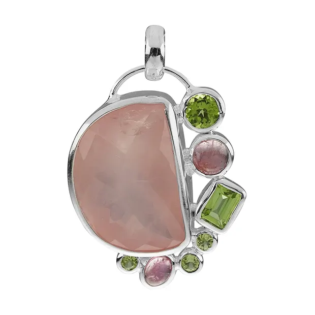 Anhänger Rosenquarz Halbkreis, Peridot, Turmalin, 6,3cm | Marco Schreier