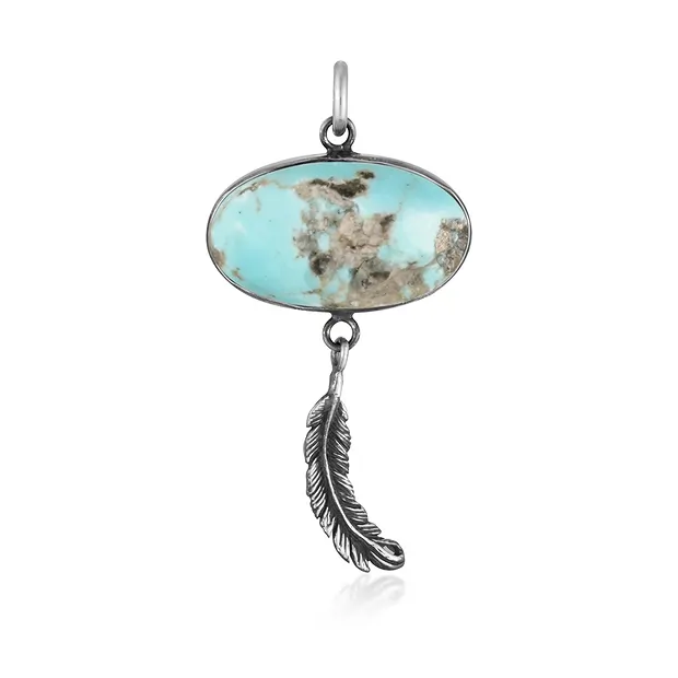 Pendentif turquoise (en forme de bâtonnet), ovale, plumes, 4,4 cm | Marco Schreier