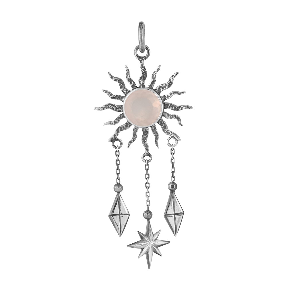 Anhänger Rosenquarz (10mm), Sonne, Stern, 5,2cm | Marco Schreier