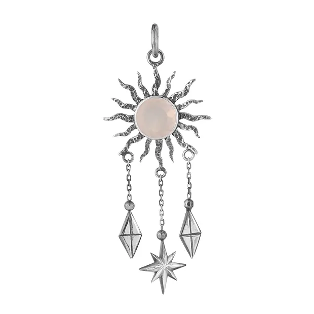 Anhänger Rosenquarz (10mm), Sonne, Stern, 5,2cm | Marco Schreier