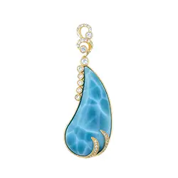 242008250001 Larimar pendant, drop (40 x 19mm), 6.2cm, gold 375 | Marco Schreier
