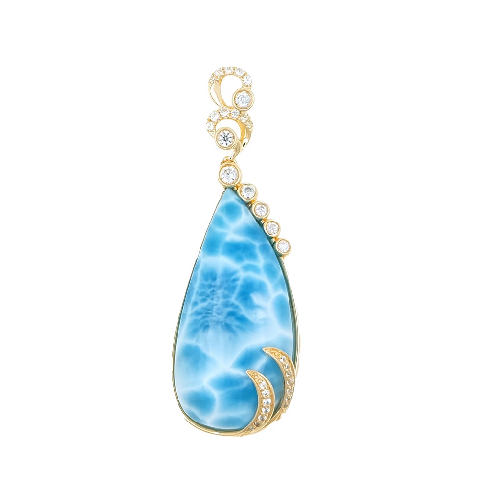 Larimar pendant, drop (40 x 19), 5.2 cm, gold 375 | Marco Schreier