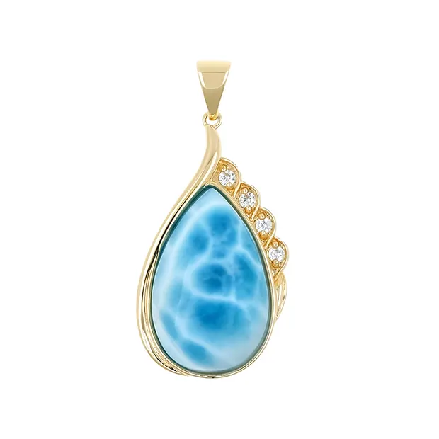 Larimar pendant, drop (27 x 16mm), 4.2cm, gold 375 | Marco Schreier