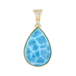 242008250005 Pendentif Larimar, goutte (24 x 17mm), 3,6cm, Or 375  | Marco Schreier