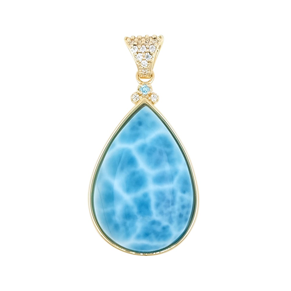 Larimar pendant, drop (24 x 17mm), 3.6cm, gold 375  | Marco Schreier