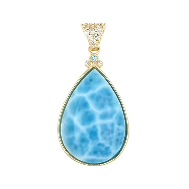 Colgante de Larimar, gota (24 x 17mm), 3,6cm, Oro 375 | Marco Schreier