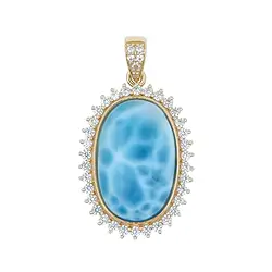 242008250007 Larimar pendant, oval (21 x 13mm), 3.4cm, gold-plated | Marco Schreier