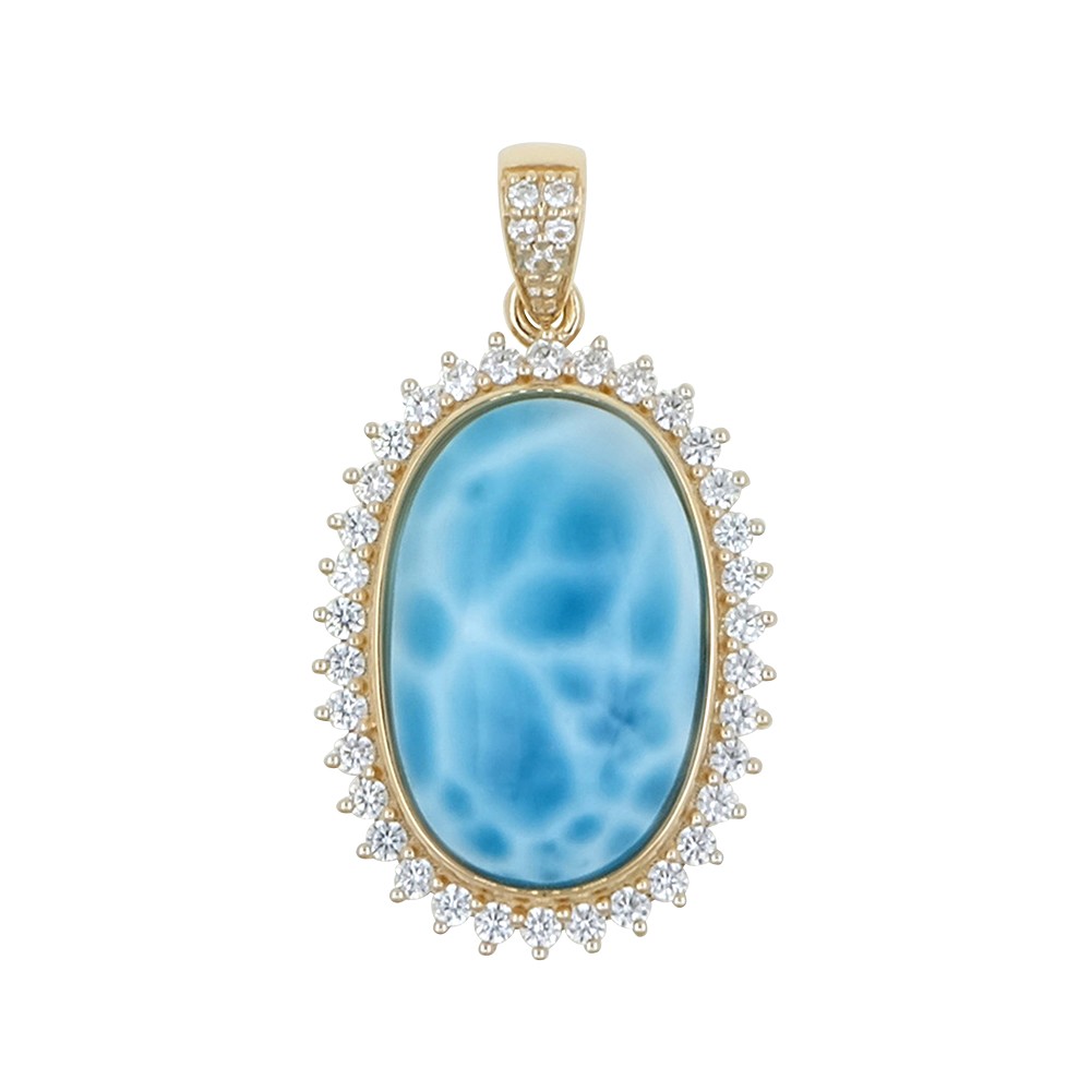 Pendentif Larimar, Ovale (21 x 13mm), 3,4cm, doré à l'or fin | Marco Schreier