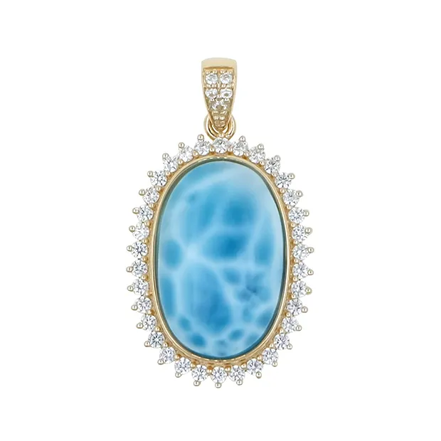 Colgante de larimar, oval (21 x 13 mm), 3,4 cm, chapado en oro | Marco Schreier