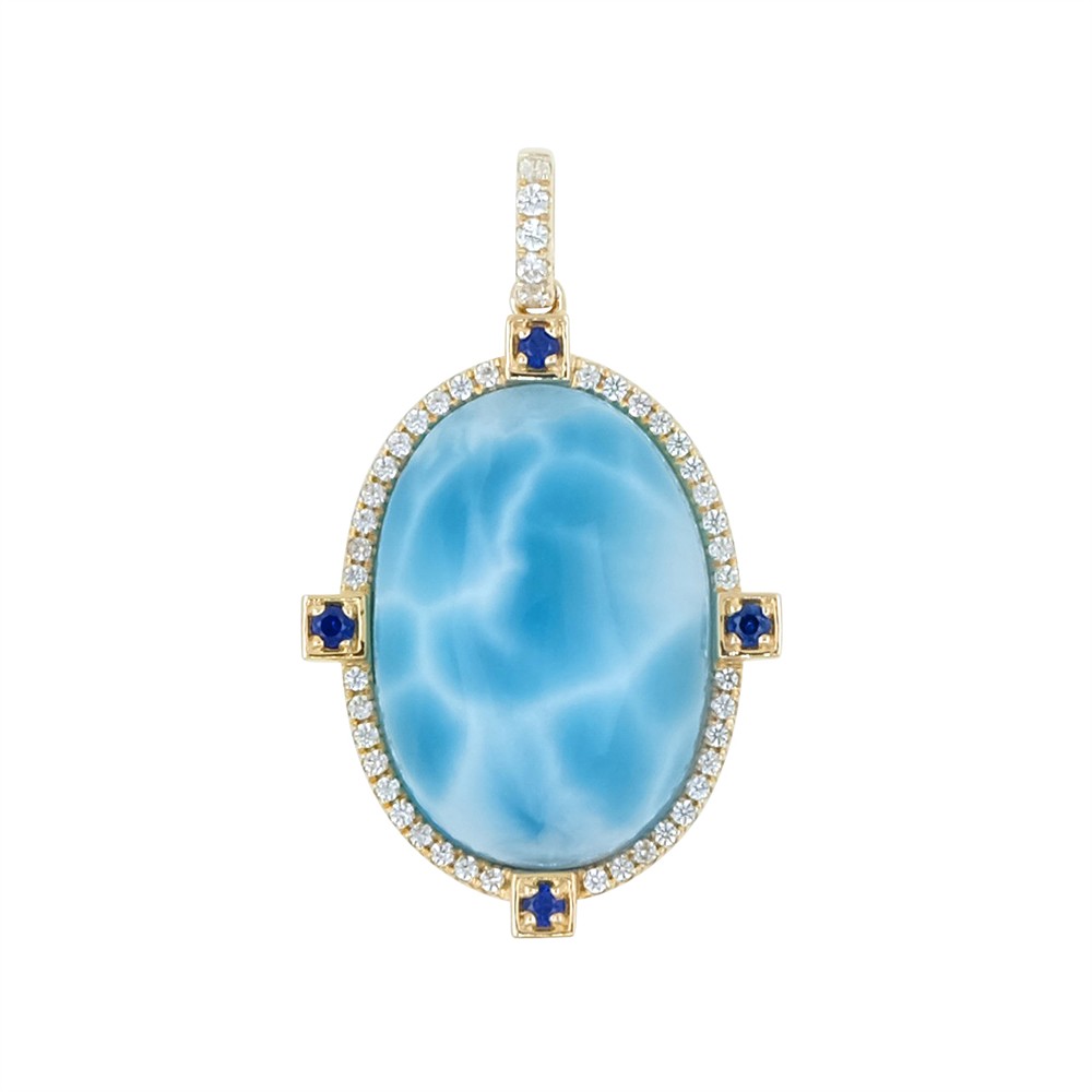 Larimar pendant, oval (20 x 14mm), 3.2 x 1.9cm, Gold 375 | Marco Schreier