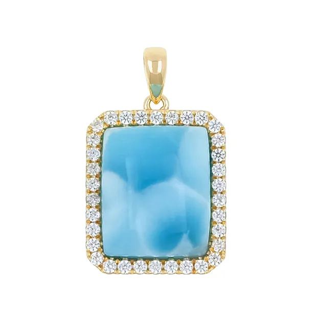 Anhänger Larimar, Rechteck (15 x 13mm), 2,6cm, Gold 375 | Marco Schreier