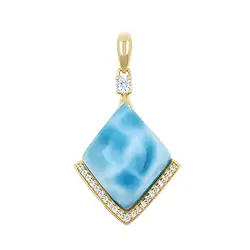 242008250012 Anhänger Larimar, Rhombus (19 x 16mm), 3,4cm, Gold 375 | Marco Schreier
