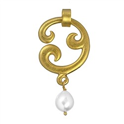 242009150038 Pendant "Paisley" simple, gold-plated silver, pearl (white), 5cm | Marco Schreier